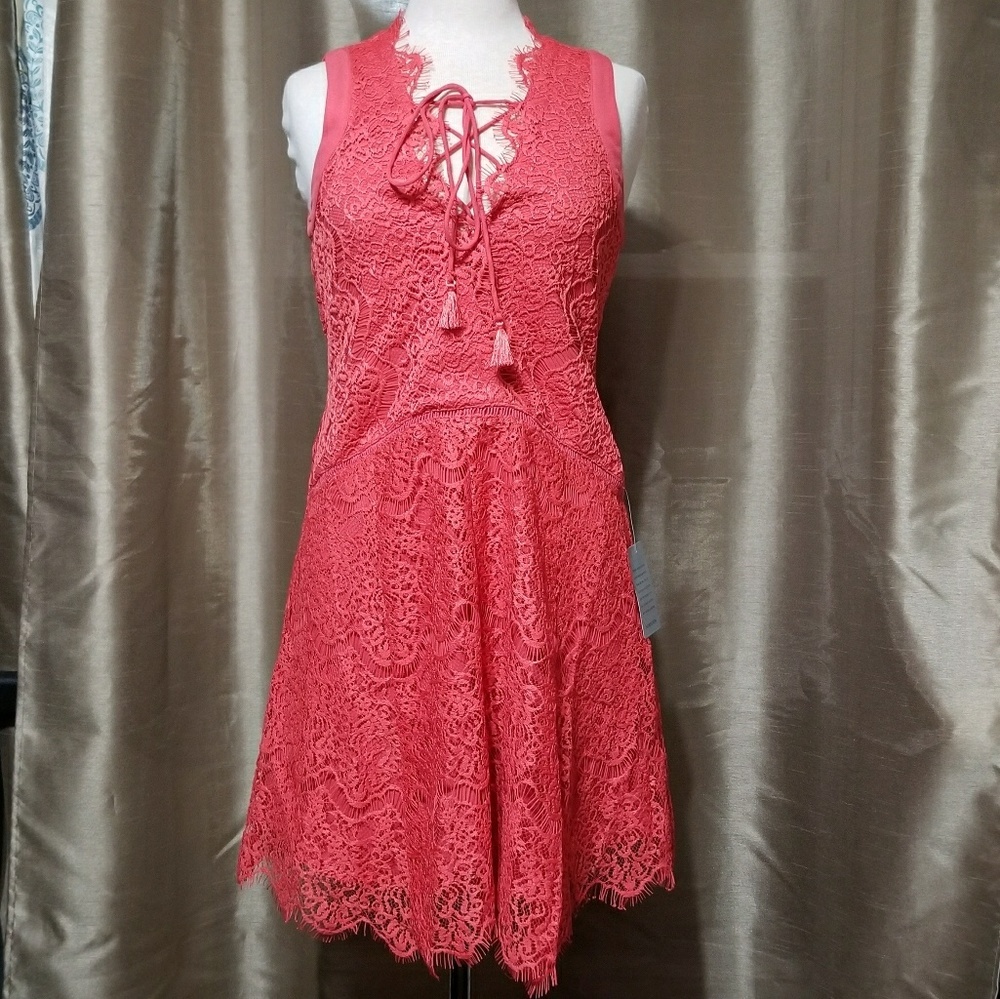 ADELYN RAE Lace Coral Shift Dress